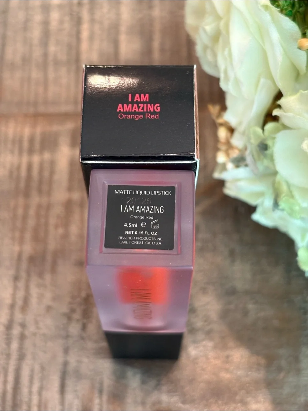 New REALHER Matte LIQUID LIPSTICK in I AM AMAZING {Orange Red}